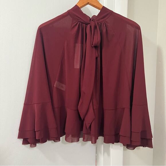 Zara TIE-BACK RUFFLED CAPE Size Medium - Picture 6 of 6